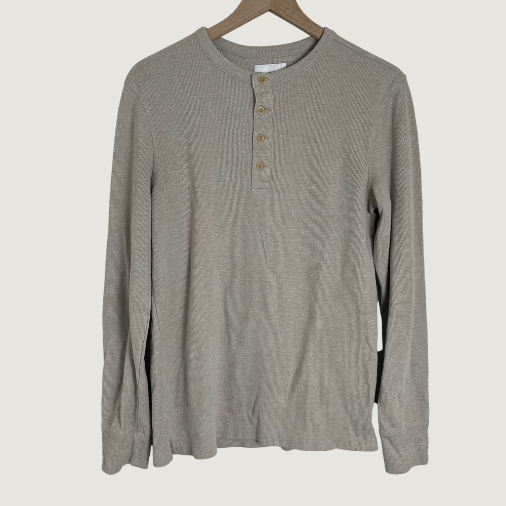 Goodfellow Henley Shirt Men S Tan Waffle Thermal Knit Casual Basic Minimalist